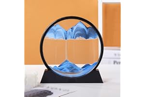 KOMINZZ Moving Sand Art Picture 3D Dynamic Sand Art Liquid Motion Round Glass Deep Sea Sandscape Flowing Sand Painting Flowing Sand Frame Relaxing Office Desktop Home Decor Gifts Black