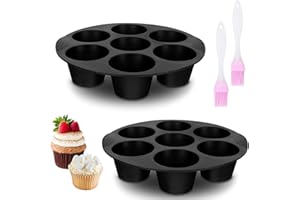 BORISCA 2 Pezzi Stampi Muffin Silicone 17.5 cm con 7 Stampo per Muffin Friggitrice Stampo Cupcake Silicone Riutilizzabili Antiaderente Stampo Friggitrice Ad Aria con 2 Spazzole