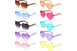 BOZILY 10 Pcs Heart Sunglasses Rimless Rave Glasses Retro Round Sunglasses Multipack Heart Shaped Glasses for Adults and Kids