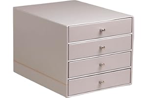 RHODIA 318861C - Trieur 4 Tiroirs Argent - 24,8 x 32,7 x 22,8 cm - Piqûres Sellier Orange - Extérieur Simili Cuir - Collection Home Office rama - Organisation de Bureau & Rangement Design