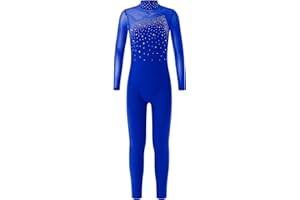 Jowowha Mädchen Eiskunstlauf Body Langarm Ballettanzug Tanzbody mit Strass Kinder Turnanzug Gymnastik Leotard Eiskunstlauf Tanzkostüm