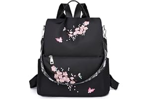 Eshow Mochila Mujer Antirrobo con Bordados, Bolso Casual con Correa Ajustable y Asa Superior, Bandolera Multifuncional para Uso Diario Trabajo Viaje Escuela Compras y Universidad Negra