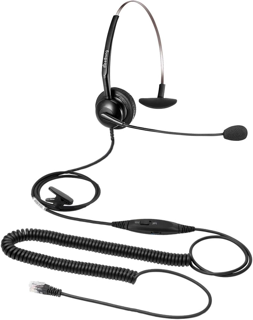Beebang Auriculares con micrófono Auriculares RJ9 de un Solo oído con micrófono con cancelación de Ruido Solo para teléfonos IP de Cisco
