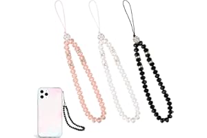 NOVSTUF 3 Cordons Téléphone Portable Cristal Plastique, Chaine Téléphone Portable 3 Couleurs (Blanc, Noir, Rose) Tour Cou Téléphone Dragonne Lanière Universelle Pour Téléphones
