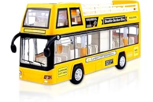 MIFKLMV Yellow Bus Toy Double Decker Bus, Scale Pull-Back Model City Car Toy for Kids Alloy Diecast Toy Vehicles Metal Die Cast Free Wheeling Action Model Birthday Gift for Kids Grils and Boys
