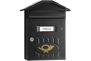 ARREGUI Villa E5004 Buzón Exterior de Acero, Tamaño M (Correo DIN A4 y Revistas), Buzón de Correo Individual, Buzón de Pared de Chapa Gruesa, Antilluvia, Fácil de Instalar, Negro Texturizado