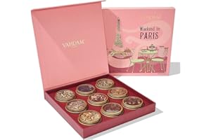 VAHDAM, Coffret Thé Weekend à Paris | Assortiment de 9 tisanes, thés chai et thés noirs dans un coffret cadeau édition voyage | Ingrédients naturels | Cadeau de luxe pour femme | Cadeaux de thé