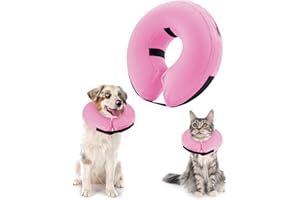 panemy Aufblasbare Halskrause Hund & Halskrause Katze, Halskrause Hund mit Verstellbarem Klettverschluss, Hunde Halskrause für Operationen oder Wundheilung, Anti-Beißen, Anti-Lecken (Rosa, M)