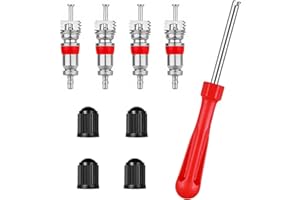 YCICHE Ventileinsatzentferner, Rot Einzelkopf Ventilausdreher, Autoventil Schlüssel, Reifenventil Werkzeug, mit 4 Ventileinsätzen und Reifenventilkappen, für Fahrrad, Auto, Motorrad, LKW Reparaturwerkzeug