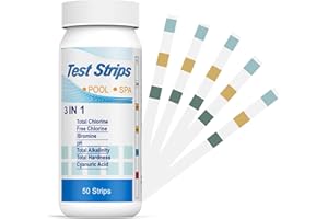 AJUNLKVDR 50 Bandelette Piscine,Bandelettes Test,3 en 1 Pour Piscine - Chlore et pH - Bandelettes de Test 3 en 1 Pour Spa,Testeur Chimique Précis,pH et Chlore Résiduel CI - Papier Test de Dureté L'Eau