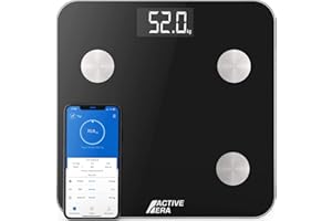 ACTIVE ERA Körperfettwaage - Digitale Personenwaage mit App - Smart Bluetooth Waage für Körperanalyse - Körperfett, BMI, Gewicht (max. 180 kg), Muskelmasse, Wasser, Protein, Knochengewicht - Schwarz