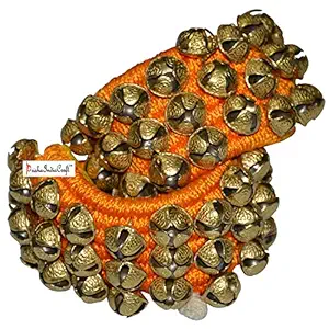 Prisha India Craft  Kathak Ghungroo (16 No. Ghungroo) (3) Three Line Big Dancing Bells Ghungroo Pair Handmade Indian Classical Dance Accessories Bharatnatyam, Kuchipudi, Odissi Ghungru Yellow Pad