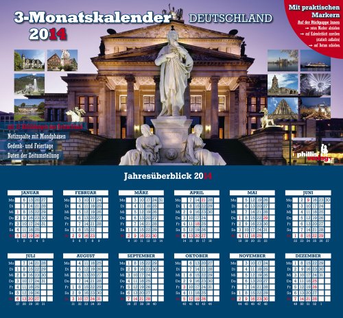 Deutschland 2014 3-Monatskalender: Praktischer Monatsplaner mit umfassendem deutschen Kalendarium