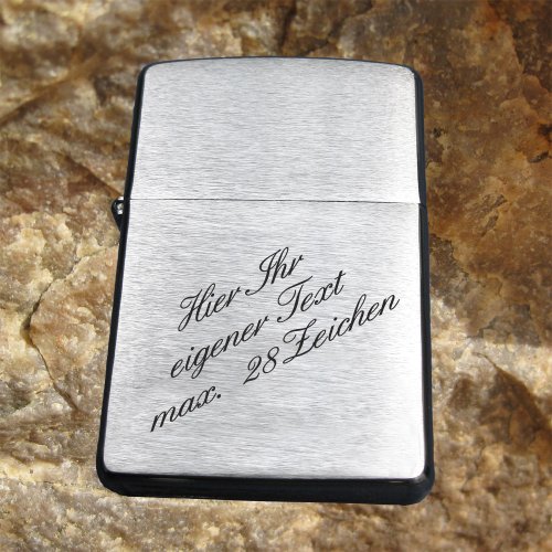 Zippo Brush Chrom ; Originales Standard / Regular Zippo-Benzinfeuerzeug mit Kostenloser Gravur (3 Zeilen : Text max 28 Zeichen) Geburtstag / Vatertag - 2