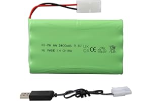 GHONLZIN 9,6V 2400mAh NiMH Batterie, Prise KET-2P Rechargeable avec Câble de Charge KET Compatible avec Les Voitures Jouets Télécommandées/RC, Les Buggys, Les Bateaux, Les Hélicoptères