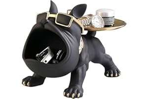 UNPOTEN Französische Bulldogge Figuren Statue, Bulldogge Tablett Deko, Hund Skulptur Schlüsselschale für Wohnzimmer, Französische Bulldogge für Eingangsbereich, Büro, Schreibtischdekoration