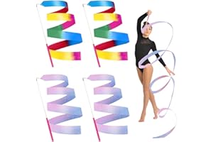 CIOMILIARO Cinta de Baile para niños, 4 Piezas 2 m Cinta Baile Giratoria Larga Cinta de Gimnasia, Cinta Gimnasia Ritmica con Varita, se Adapta a Gimnasia de Baile artístico, Giro de bastón (Multicolor)