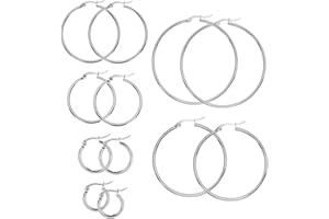 Pargleev 6 Pairs Stainless Steel Large Hoop Earrings Set for Girls Women,Silver