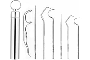 LOREC 7 pz Stuzzicadenti in titanio 304 Set di stuzzicadenti in acciaio inossidabile portachiavi tascabile riutilizzabili in metallo con custodia per campeggio all'aperto Picnic Viaggi