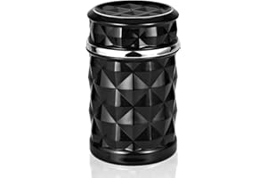 LYCXAMES Auto Aschenbecher, Tragbarer Auto Aschenbecher mit Deckel, LED Aschenbecher mit Halterung für Autos Vans Outdoor Camping, Schwarz