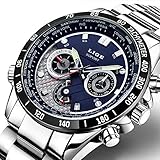 Herren Chronograph Uhr Uhren Luxus Sport Wasserdichte Armbanduhren für Männer mit Edelstahlarmband, Leuchtzeiger, Zweite/Woche/Datumsanzeige