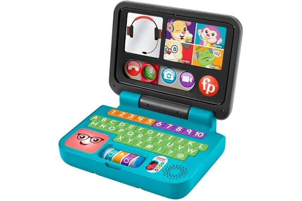 Fisher-Price Mon Premier Ordinateur Portable Rires & Éveil, Jouet électronique, Contenu éducatif Éveil Progressif, pour bébé dès 6 Mois, Version: Allemande, HGX00