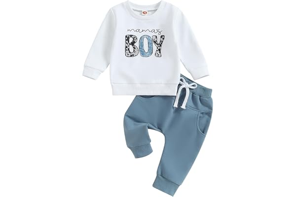 Carolilly Ensemble Vêtement Enfant Bébé Garçon de 2 Pièces, Sweats à Manches Longues + Pantalon Taille Elastique (0-5 Ans)