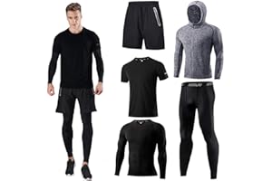 HOLURE Herren Sport-Laufset (4er oder 5er Pack) Athletisches Shirt+Short/Kompressionsshirt+Hose mit Mantel Trainingsanzug Gymnastikanzüge