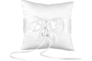 STYQUENZER Ringkissen Hochzeit Standesamt, 14 X 14cm Hochzeit Ringkissen Weiß Ring Kissen Für Hochzeits, Ringträgerkissen Perle Ehering Kissen, Satinband Ring-Träger-Kissens Mit Schöne Bowknot Für Antrag
