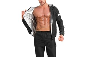 Gotoly Traje Sauna Entrenamiento Gimnasio Hombre Trajes de Sudoración para Deporte Fitness Chaqueta Deportiva Manga Larga con Capucha para Sudar