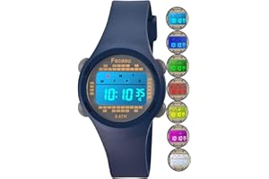 Facasu Kinderuhr Digital für Mädchen Jungen,wasserdichte Kinderuhr,Bunt Light,Outdoor Sport Armbanduhr Kinder, Einfaches Ablesen Einstellen der Uhrzeit mit Stoppwatch Alarm für Kinder