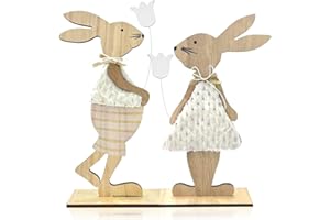 WELLXUNK Osterhase Deko aus Holz, 2 Stück Osterhasen Deko zum Hinstellen, Osterdeko Hase deko, Ostern Hase Aufsteller, Osterhase Figur holz, Osterdekoration Garten Osterhasen
