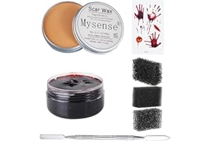 Mysense 3.5Oz(100g) Scar Wax Kit SFX Make Up Special Effects Fake Molding Wound Skin Wax Body Paint Halloween Set Fake Nose Stage Zombie Makeup with Spatula Fake Blood Gel Tatooes Stipple Sponges
