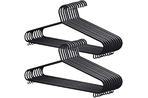 KING KARAN® Standard 25 x Kleiderbügel, schwarz, starker Kunststoff, Erwachsenen-Kleidung mit Hosensteg und Lippen (25)