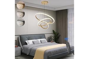 KSIBNW Lámpara Colgante LED Moderna 45W, Lámpara de Techo Salon 3 Anillos Moderna Regulable 2700K-6500K, Iluminación de Techo con Control Remoto & Control APP Lámpara Araña Oro para Comedor Dormitorio