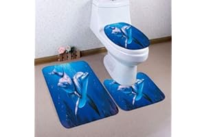WSADZXC77 Tappetini da Bagno Delfino Blu Tappetini da Bagno Antiscivolo e Assorbenti Set Tappetini per Bagno Tappetino da Bagno + Tappetino da Bagno + copriwater