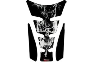 BIKE-label Adesivo per serbatoio 3D per moto, motivo teschio, fiamme, colore bianco - grigio, X503601VA