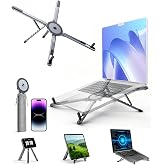 miley Masa i&ccedil;in Taşınabilir Katlanabilir Diz&uuml;st&uuml; Bilgisayar Standı, Katlanabilir Ergonomik, 8 Seviyeli Y&uuml;kseklik, 13-17 in&ccedil; D