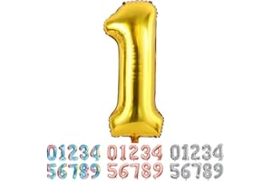 Ponmoo Foil Globo Número 1 Dorado, Gigante Numeros 0 1 2 3 4 5 6 7 8 9 10-19 20-29 30 40 50 60 70 80 90 100, Grande Globos para La Boda Aniversario y Cumpleaños Fiesta Decoración
