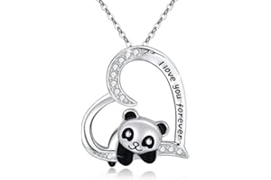 Yienate Silber Panda Halskette Kette Herzförmig Anhänger Schmuck Geburtstag Geschenke Süße Tier Halskette für Kinder Frauen Mädchen Damen