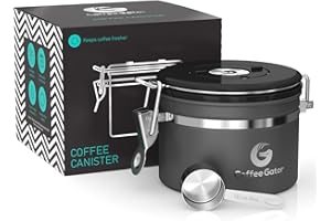 Coffee Gator - Barattolo porta caffè, misura media, mantiene il caffè aromatico più a lungo, cucchiaino in acciaio INOX incluso, di prima qualità small Grey