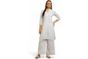 RANGMAHAL STORE RangMahal Damen Baumwolle Indisch Handgefertigt Lucknowi Chikankari Kurta Palazzo Set Traditionelle Kleidung