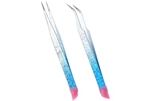 AHQIZFX 2Pcs Nail Art Tweezers, Sticker Tweezers, Stainless Steel Nail Tweezers with Silicone Pressing Head for Eyelash Extensions and Nail Art Sticker Craft Rhinestone Stickers Jewel Gem Picker, Ice Blue