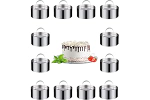 Zawaer Lot de 12Pcs Cercle à Patisserie en Acier Inoxydable 8cm Diamètre 4cm Haut, Emporte-pièces Ronds avec Poussoir, Moules à Tartelettes, Moule à Mousse pour Dessert Gâteau
