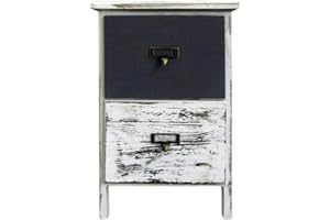 Rebecca Mobili Comodino Salvaspazio, Cassettiera Montata Shabby, 2 Cassetti, Bianco Grigio, Legno di Paulownia, per Camera da Letto Bagno - Misure: 42 x 28 x 28 (HxLxP) - Art. RE6497