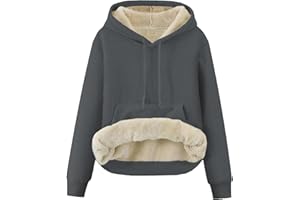 JFAN Felpa Donna con Cappuccioe in Pile Invernale Caldo Fleece Felpa Pullover Solido Hoodie Sweatshirt con Tasca