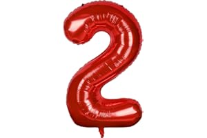 DAZAKA Palloncini Compleanno 2 Anni Rossi - 101 CM Giganti Palloncini Numeri 2 Rosso - Decorazioni Festa Compleanno - Gonfiabili Elio o Aria