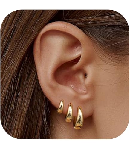 3 Paia Orecchini A Cerchio E A Cuore Piccoli Per Donne - Oro Placcato, Ipoallergenici, Per Fori Multipli, Set Gioielli Moda In Confezione Regalo