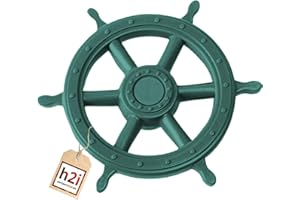 h2i steering wheel play tower & playhouse | pirate steering wheel made of weatherproof plastic | movable play ship steering wheel with rotating sound | play tower accessories | dark green