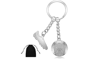 Ouligay Breloczek do kluczy dla chłopców w kształcie piłki nożnej, srebrny, breloczek do kluczy, buty piłkarskie i piłka, prezent dla chłopców, dla fanów piłki nożnej, dla mężczyzn, kobiet, dzieci